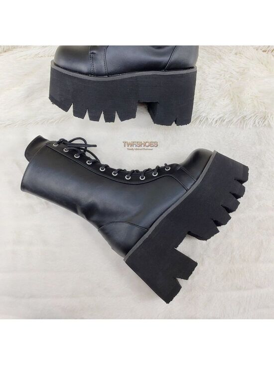Demonia Shoes - Ashes Black Matte Platform Goth Punk Mid Calf Combat Boots